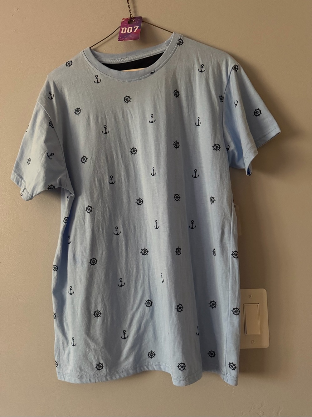 #007 Galaxy By Harvic Sky Blue Anchor & Wheel Print Short Sleeve Tee